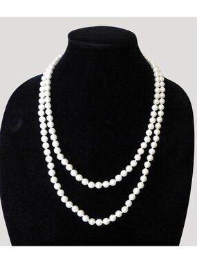 Premier Designs Vintage Duchess Pearl Necklace 52 Inch Signed White Faux Pearl
